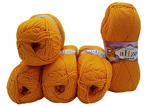 5 x 100g Strickwolle Alize Cotton gold orange 83 mit 55% Baumwolle, 500 Gramm Wolle einfarbig von Ilkadim