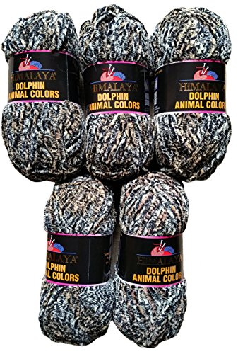Ilkadim 5 x 100 Gramm Babywolle Mehrfarbig, 500 Gramm Wolle Animal Colours Super Bulky (schwarz grau beige weiß 83102) von Ilkadim