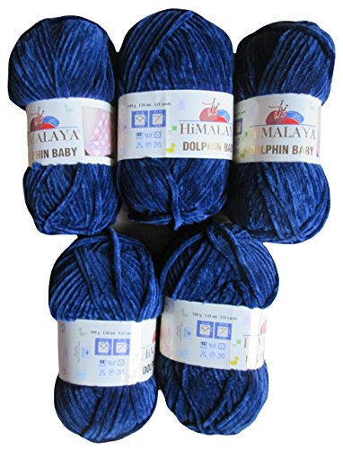 Ilkadim 5 x 100 Gramm Babywolle dunkelblau 80321 blau, 500 Gramm Wolle Super Bulky, Strickwolle von Ilkadim
