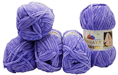 Ilkadim 5 x 100 Gramm Himalaya Dolphin Strickwolle, Babywolle, 500 Gramm Wolle Super Bulky (Lavendel 80364) von Ilkadim