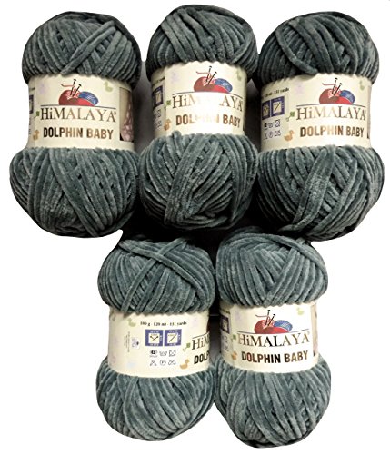 5 x 100 Gramm Himalaya Dolphin Strickwolle, Babywolle , 500 Gramm Wolle Super Bulky (grau 80320) von chenille