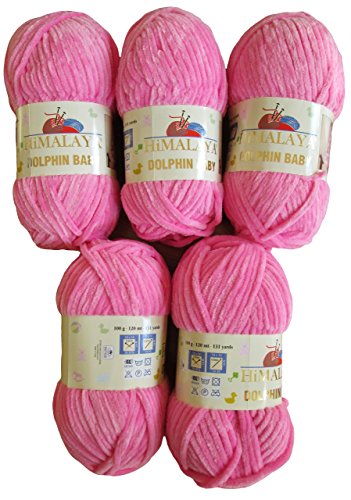 5 x 100 Gramm Himalaya Dolphin Strickwolle, Babywolle , 500 Gramm Wolle Super Bulky (rosa 80309) von Ilkadim