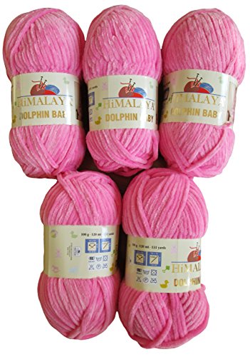 5 x 100 Gramm Himalaya Dolphin Strickwolle, Babywolle , 500 Gramm Wolle Super Bulky (rosa 80309) von chenille