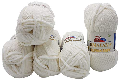 Ilkadim 5 x 100 Gramm Himalaya Dolphin Strickwolle, Babywolle, 500 Gramm Wolle Super Bulky (weiß 80363) von Chenille