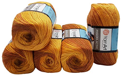 5 x 100 g YarnArt Angora Active Strickwolle mehrfarbig mit Farbverlauf, 500 Gramm Strickgarn mit 25% Mohair Wolle-Anteil (terrakotta orange 844) von Ilkadim