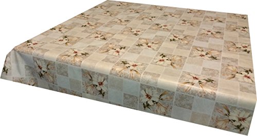 Ilkadim Wachstuch Tischdecke 140 x 160cm Motiv Lilie Creme beige, abwaschbar von Ilkadim