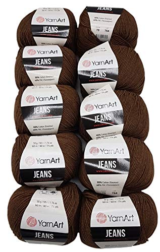 Ilkadim - YarnArt 10 x 50 Gramm Strickwolle YarnArt Jeans einfarbig mit 55% Baumwolle, 500 Gramm Wolle einfarbig (dunkelbraun 70) von Ilkadim