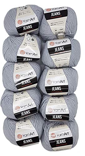Ilkadim 10 x 50g Strickwolle YarnArt Jeans einfarbig mit 55% Baumwolle, 500 Gramm Wolle Uni (grau 80) von Ilkadim