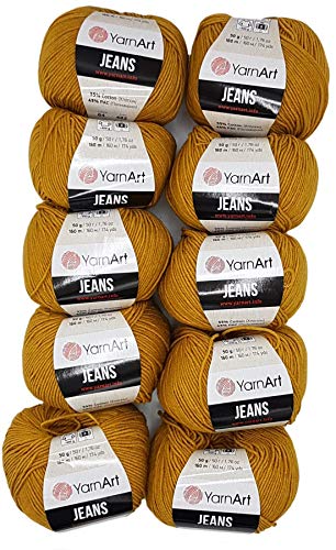 Ilkadim - YarnArt 10 x 50 Gramm Strickwolle YarnArt Jeans einfarbig mit 55% Baumwolle, 500 Gramm Wolle einfarbig (ocker 84) von Ilkadim