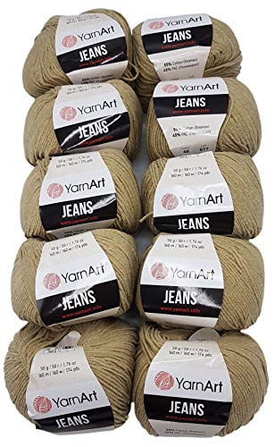 Ilkadim - YarnArt 10 x 50g Strickwolle YarnArt Jeans einfarbig mit 55% Baumwolle, 500 Gramm Wolle einfarbig (Sand 48) von Ilkadim