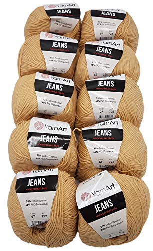 Ilkadim - YarnArt 10 x 50g Strickwolle YarnArt Jeans einfarbig mit 55% Baumwolle, 500 Gramm Wolle einfarbig (beige 07) von Ilkadim