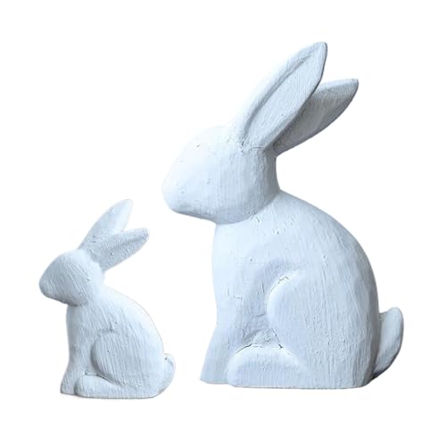 Illkjasfc 2 Stück Osterhasen Holzfiguren Statue Hasen Skulptur für Home Office Tischregal Dekorative Ornamente Illkjasfc 2 Stück Osterhasen Holzfiguren Statue Hasen Skulptur für Home Office Tischregal Dekorative Ornamente von Illkjasfc