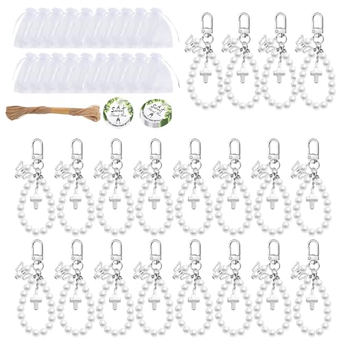 Illkjasfc 20 Sets Kreuze, Schlüsselanhänger, Gastgeschenk mit Dankeschön-Etikett, Organza-Verpackung, Großpackung mit Seil für Babypartys von Illkjasfc