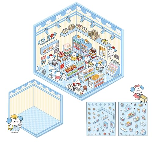 Illkjasfc Cartoon-Haus-Szenen-Aufkleber, 3D-Hausbäckerei, Minimart-Teehaus-Landschaft, Aufkleber für Kinder, Erwachsene, Scrapbooking, Tagebuch, Album Illkjasfc Cartoon-Haus-Szenen-Aufkleber, 3D-Hausbäckerei, Minimart-Teehaus-Landschaft, Aufkleber für Kinder, Erwachsene, Scrapbooking, Tagebuch, Album von Illkjasfc