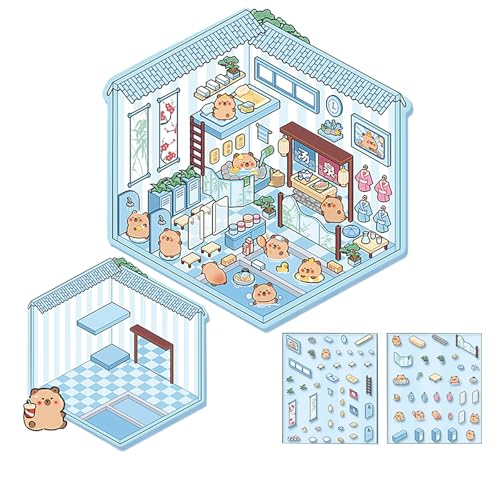 Illkjasfc Cartoon-Haus-Szenen-Aufkleber, 3D-Hausbäckerei, Minimart-Teehaus-Landschaft, Aufkleber für Kinder, Erwachsene, Scrapbooking, Tagebuch, Album Illkjasfc Cartoon-Haus-Szenen-Aufkleber, 3D-Hausbäckerei, Minimart-Teehaus-Landschaft, Aufkleber für Kinder, Erwachsene, Scrapbooking, Tagebuch, Album von Illkjasfc