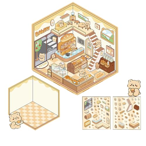 Illkjasfc Cartoon-Haus-Szenen-Aufkleber, 3D-Hausbäckerei, Minimart-Teehaus-Landschaft, Aufkleber für Kinder, Erwachsene, Scrapbooking, Tagebuch, Album Illkjasfc Cartoon-Haus-Szenen-Aufkleber, 3D-Hausbäckerei, Minimart-Teehaus-Landschaft, Aufkleber für Kinder, Erwachsene, Scrapbooking, Tagebuch, Album von Illkjasfc