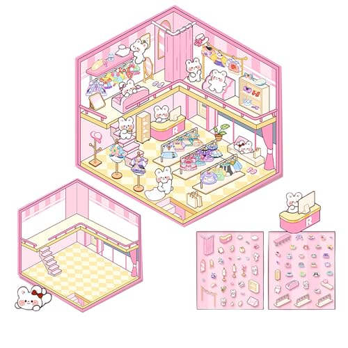 Illkjasfc Cartoon-Haus-Szenen-Aufkleber, 3D-Hausbäckerei, Minimart-Teehaus-Landschaft, Aufkleber für Kinder, Erwachsene, Scrapbooking, Tagebuch, Album Illkjasfc Cartoon-Haus-Szenen-Aufkleber, 3D-Hausbäckerei, Minimart-Teehaus-Landschaft, Aufkleber für Kinder, Erwachsene, Scrapbooking, Tagebuch, Album von Illkjasfc