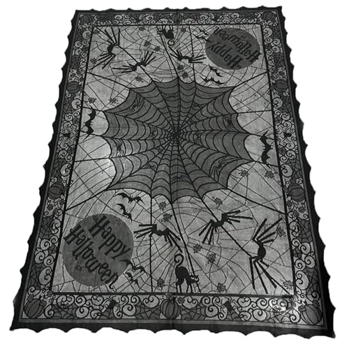 Illkjasfc Erschreckende Halloween-Tischdecke, rechteckig, 140 x 200 cm, schwarze Spitze, für saisonalen Gebrauch Illkjasfc Erschreckende Halloween-Tischdecke, rechteckig, 140 x 200 cm, schwarze Spitze, für saisonalen Gebrauch von Illkjasfc