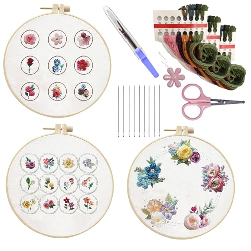 Illkjasfc Stickset, Blumenkreuze, Stickerei-Set, Stickerei-Starter-Kits mit Blumenmuster, Stickerei-Set Illkjasfc Stickset, Blumenkreuze, Stickerei-Set, Stickerei-Starter-Kits mit Blumenmuster, Stickerei-Set von Illkjasfc