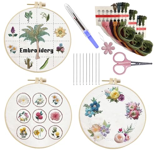 Illkjasfc Stickset, Blumenkreuze, Stickerei-Set, Stickerei-Starter-Kits mit Blumenmuster, Stickerei-Set Illkjasfc Stickset, Blumenkreuze, Stickerei-Set, Stickerei-Starter-Kits mit Blumenmuster, Stickerei-Set von Illkjasfc