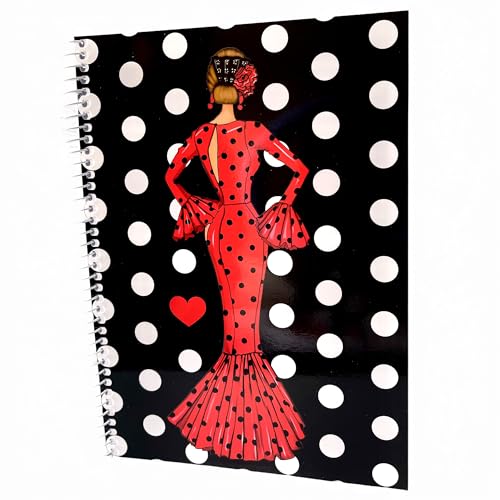 Notizbuch/Notizbuch Flamenca Marie rot – 100 karierte Seiten – 17 x 24 cm – halbstarrer Einband schwarz mit weißen Punkten – Papier 80 g – illustriertes Design – Geschenkidee Flamingo Notizbuch/Notizbuch Flamenca Marie rot – 100 karierte Seiten – 17 x 24 cm – halbstarrer Einband schwarz mit weißen Punkten – Papier 80 g – illustriertes Design – Geschenkidee Flamingo von IllustrArte
