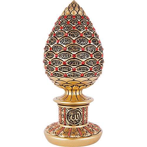 Ilm Verlag Islamische Heimdekoration, Regentropfen Decor, Eiförmig mit 99 Namen Allahs, Asma al Husna,Tischdeko, Kunstharz (16 cm, Gold-Rot) von Ilm Verlag