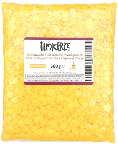 Ilmkerze® Bienenwachs Pastillen gelb 500 g | Premium | ideal für Kerzen Teelichter Formkerzen Ziehkerzen Kerzengießen Bienenwachskerzen von Ilmkerze