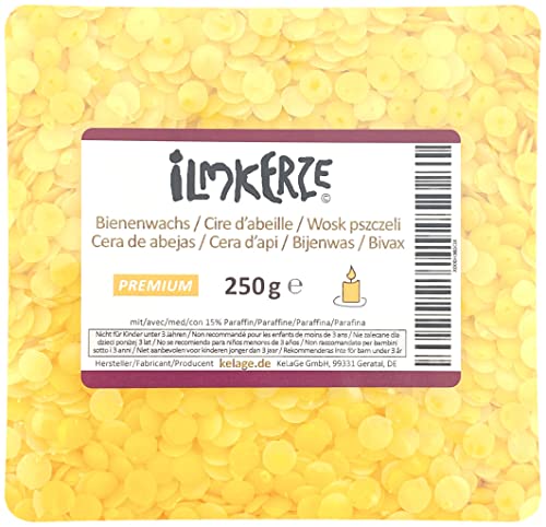 Ilmkerze® Bienenwachs Pastillen gelb 250 g | Premium | ideal für Kerzen Teelichter Formkerzen Ziehkerzen Kerzengießen Bienenwachskerzen von Ilmkerze