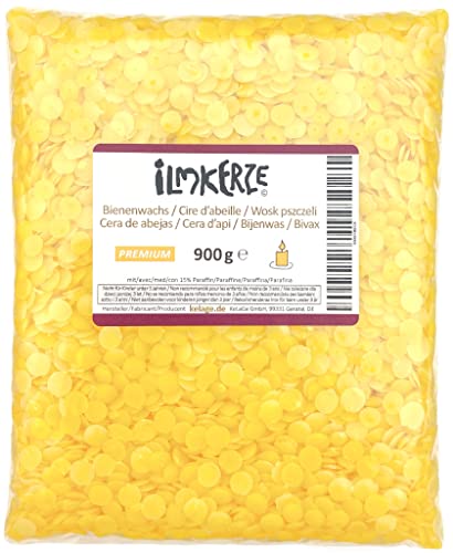 Ilmkerze® Bienenwachs Pastillen gelb 900 g | Premium | ideal für Kerzen Teelichter Formkerzen Ziehkerzen Kerzengießen Bienenwachskerzen von Ilmkerze