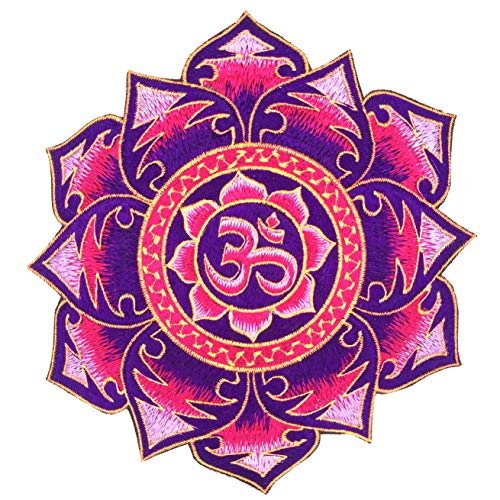 ImZauberwald AUM Mandala Aufnäher lila (20cm, Schwarzlicht aktiv, goa patch, handgestickt ohne PC) kosmische Musik psychedelic OM von ImZauberwald