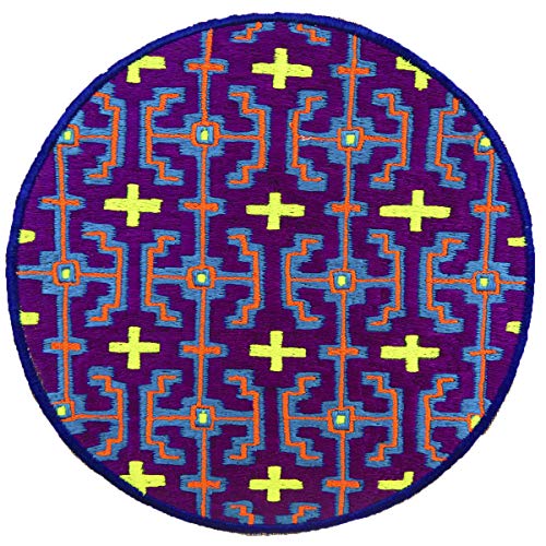 ImZauberwald Ayahuasca Aufnäher blau (20cm, DMT Visionen Design, Schwarzlicht aktiv, handgestickt ohne PC) Shipibo Conibo blacklight patch von ImZauberwald