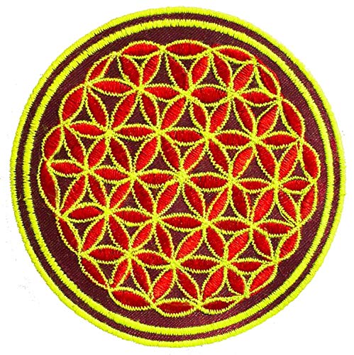 ImZauberwald Blume des Lebens Aufnäher rot gelb (≈9cm Patch, Heilige Geometrie) flower of life drunvalo melchizedek fol-rotgelb von ImZauberwald