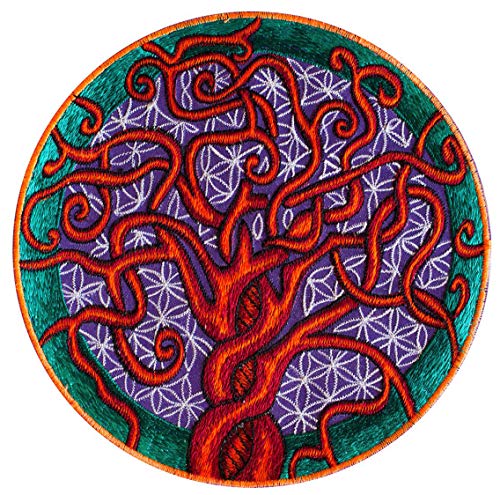 ImZauberwald Blume des Lebens - heilige Geometrie(20cm, Schwarzlicht aktiv) ein handgestickter Lebensbaum Patch sacred von ImZauberwald
