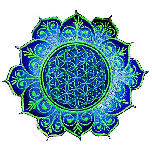 ImZauberwald Flower of Life patch - holy geometry (20cm, blacklight active, blue flower mandala) von ImZauberwald
