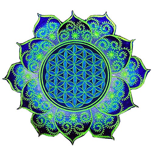 ImZauberwald Flower of Life patch - holy geometry (20cm, blacklight active, blue fractal mandala) von ImZauberwald