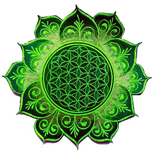 ImZauberwald Flower of Life patch - holy geometry (20cm, blacklight active, green flower mandala) von ImZauberwald