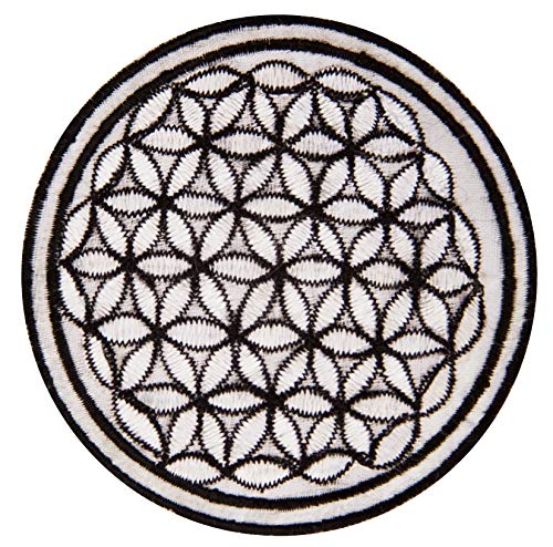 ImZauberwald Flower of Life patch schwarz weiss (≈9cm Patch, Heilige Geometrie) Blume des Lebens Aufnäher Drunvalo Melchizedek fol-b-wf von ImZauberwald