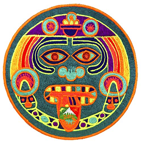 ImZauberwald "Hofmann 2012" Aufnäher türkis (19cm, Schwarzlicht aktiv, handgestickt ohne PC) psychedelic acid patch psy trance maya kalender von ImZauberwald