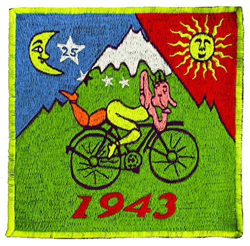 ImZauberwald "Hofmann original Bicycle Day"Aufnäher (18cm, Schwarzlicht aktiv, handgestickt ohne PC) psychedelic acid LSD Albert Hofmann Goa Psy Patch von ImZauberwald