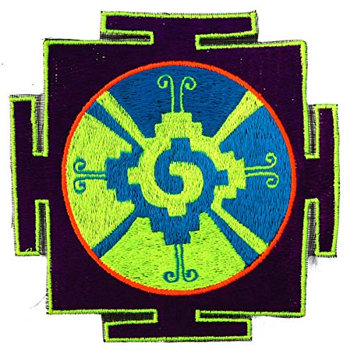 ImZauberwald Hunab Ku Aufnäher blau (16.5cm, Schwarzlicht aktiv, handgestickt ohne PC) Zentrum der Galaxies Maya patch von ImZauberwald