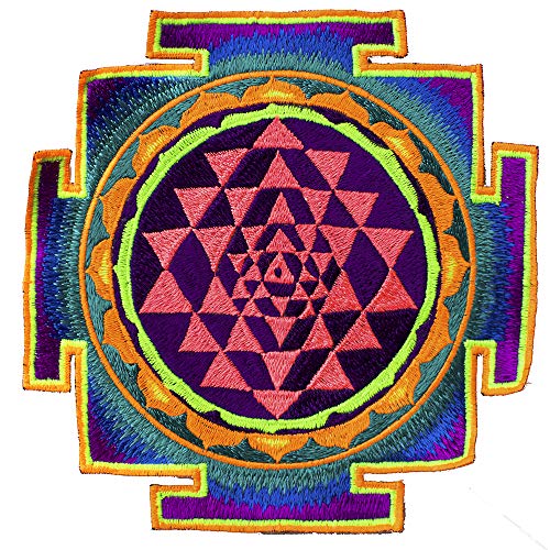 ImZauberwald "Shri Yantra" Aufnäher (20cm, Schwarzlicht aktiv, handgestickt ohne PC) kosmische Geometrie Sri Yantra Yoga Tantra von ImZauberwald