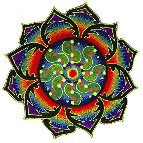 ImZauberwald "Tidcombe" Kornkreis Aufnäher (20cm, Regenbogen Mandala, Schwarzlicht leuchtend, handgestickt ohne PC) crop circle patch psychedelic goa alien von ImZauberwald