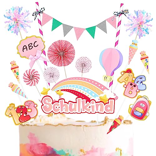 ImnBest Schulanfang Tortendeko, Tortendeko Einschulung - Cupcake Topper Dekorationen Kuchendeko Schulanfang, für Schulkind Junge Mädchen Geschenk und Tortendeko Schulanfang Party Deko. (Rosa) von ImnBest