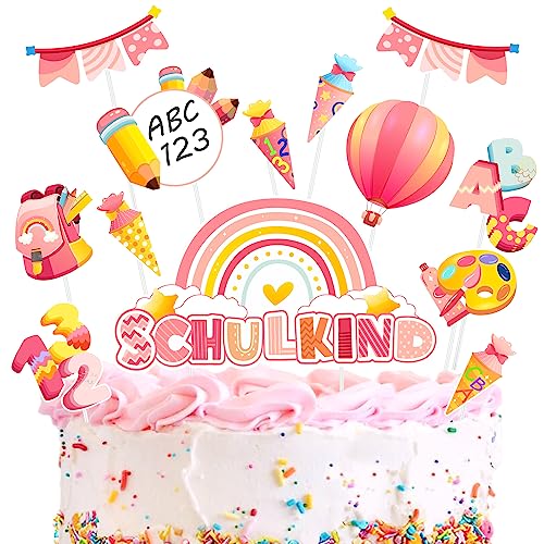 ImnBest Schulanfang Tortendeko Mädchen Kuchendeko Schulanfang Tortendeko Einschulung - Cupcake Topper Dekorationen ABC 123 Für Schulkind Geschenk und Party Deko Perfekten Schulanfangskuchen von ImnBest