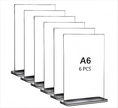IMOUMOU A6 Doppelseitiger Acryl-Tischaufsteller, 6 Stück, Transparent,Preiskarten, Hotel-Menü-Karten, Acryl-Tisch-Etiketten, Tischkarten 155mmx100mm (A6) von Imoumou