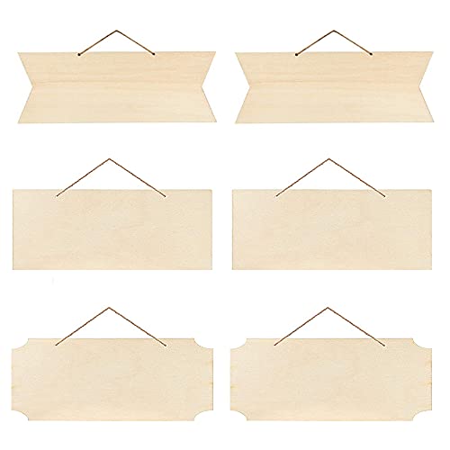 6 Stück Blanko Holzschilder, Rechteck Holz Plaketten, Hängende Holzschilder, 3 Designs, mit 2 Löchern und Juteseil, zum Aufhängen, Holzschild Schreiben, Heimdekoration, Basteln, Weihnachtsschmuck von Colrid