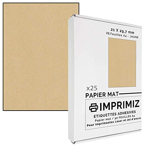 25 selbstklebende Etiketten, A4, Naturpapier, 210 x 297 mm, 1 Etikett/Blatt, für Laser- und Tintenstrahldrucker, 25 Blatt A4-farbiges Klebepapier von Imprimiz