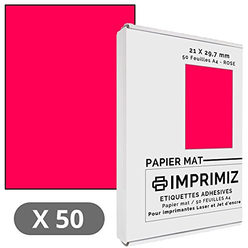 50 Bögen Rosa Neon – 210 x 297 mm – Matt – für Laserdrucker und Tintenstrahldrucker – 50 Blätter A4 selbstklebend von Imprimiz