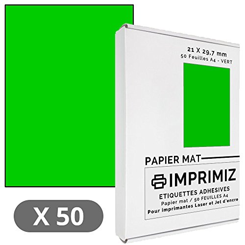 Etiketten-Bögen, Neongrün – 50 selbstklebende Etiketten, 210 x 297 mm – Matt – für Laserdrucker und Tintenstrahldrucker – 50 Blatt, A4, selbstklebend von Imprimiz