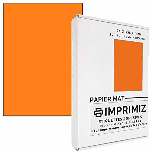 Imprimiz Etiketten-Bögen, Orange, 210 x 297 mm, matt, für Laserdrucker und Tintenstrahldrucker, 50 Blatt, A4, selbstklebend von Imprimiz